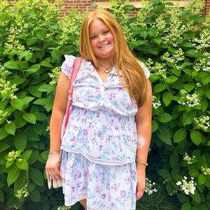 LoveShackFancy Floral Mini Dress - White and Purple